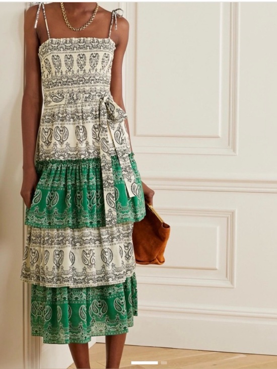 Tory Burch Dresses & Skirts - Tory Burch Green and Cream Paisley Tiered Midi Dress